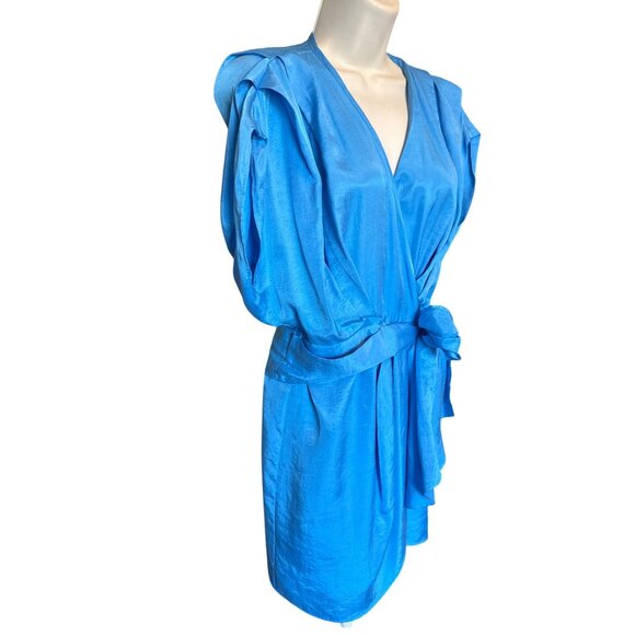 Zara Womens Blue Wrap Dress With Belt Sz M Viscose Chic Street Style Silky Feel - Picture 6 of 10